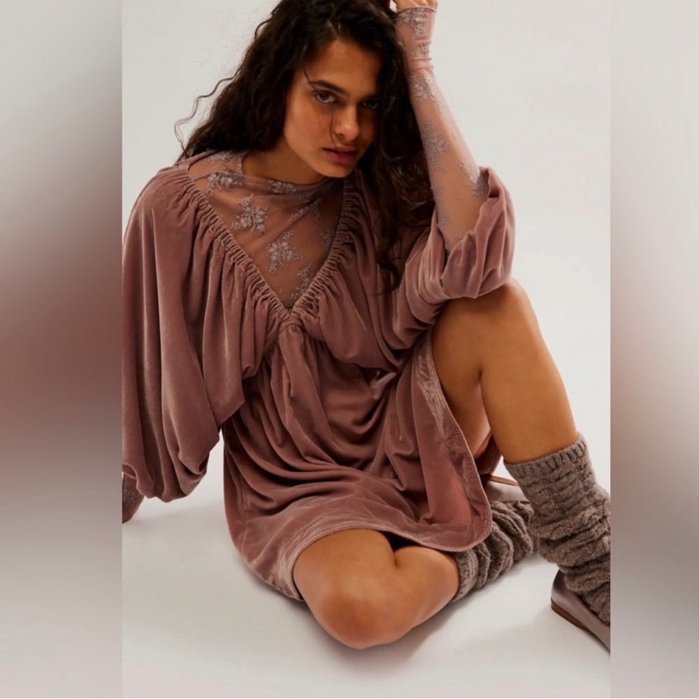 Free People Mauve Velvet Mini Dress